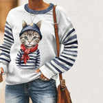 Lässiges Sweatshirt Mit Katzenmuster