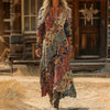 【Lange Ärmel】Vintage-Kleid Mit Ethnischem Print