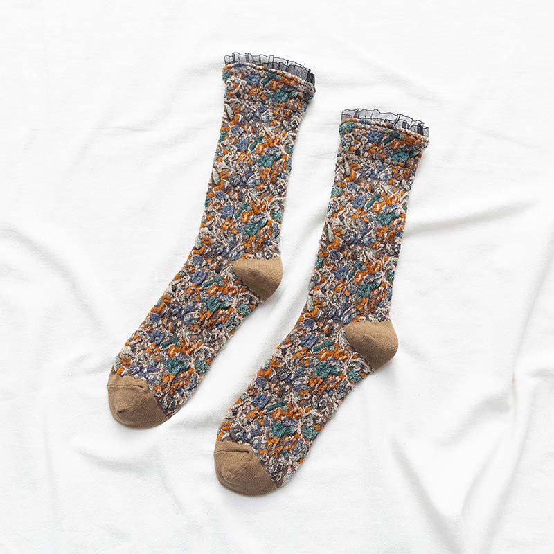 Vintage Blumen-Jacquard-Socken