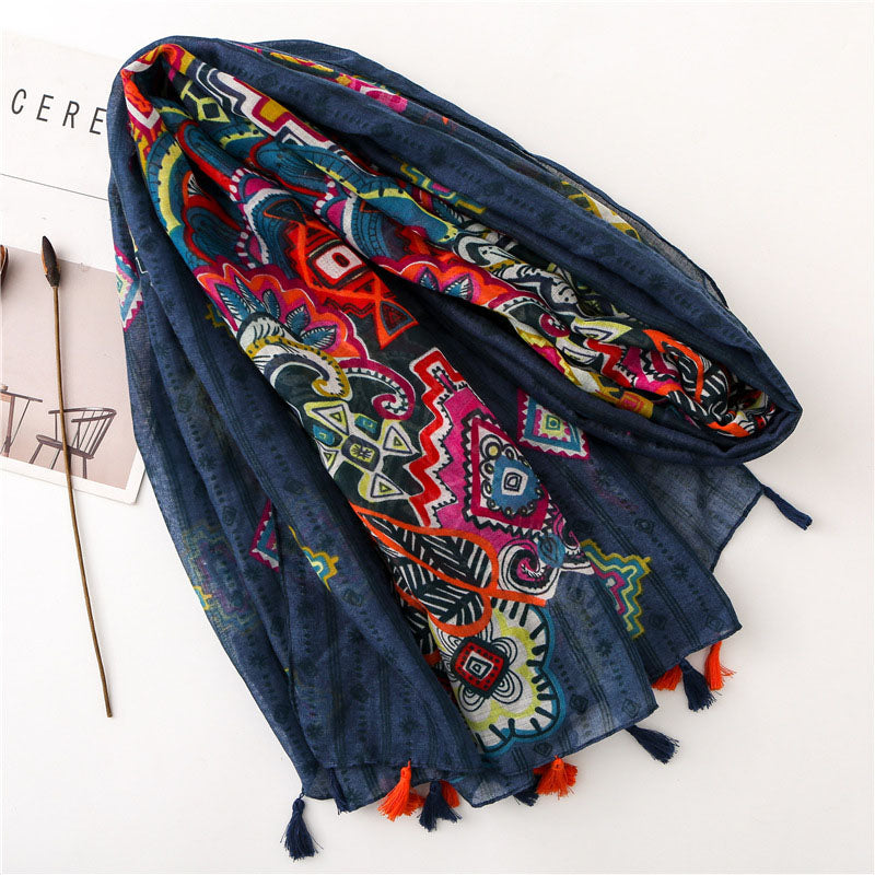Vintage-Schal Mit Ethnischem Aufdruck