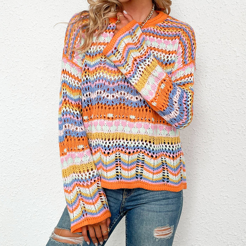 Bunt Gestreifter Strickpullover