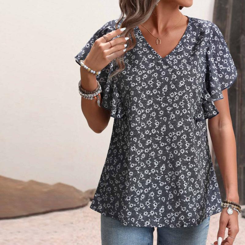 Vintage Lockere Blumenbluse