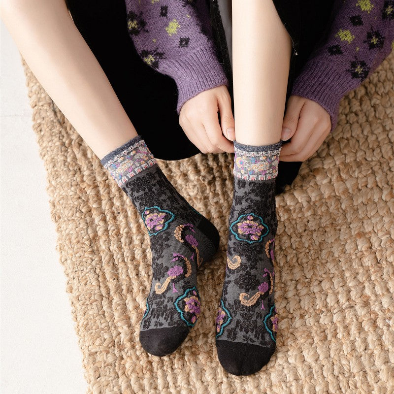 Vintage Blumen-Jacquard-Socken