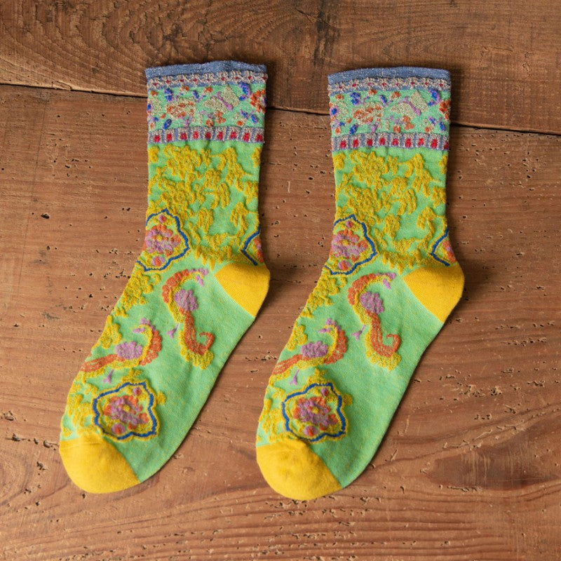 Vintage Blumen-Jacquard-Socken