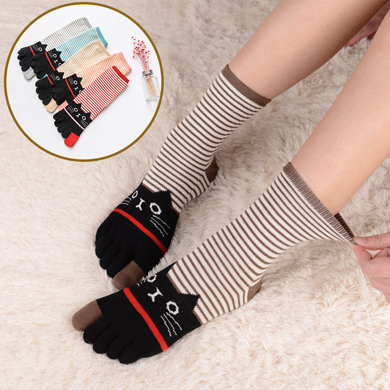 5-Zehen-Socken Mit Cartoon-Katze