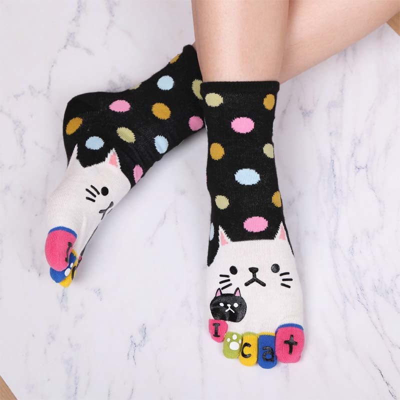 Cartoon-Katze-5-Finger-Socken