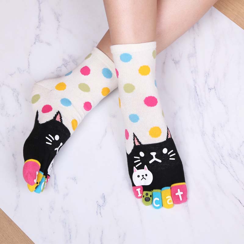 Cartoon-Katze-5-Finger-Socken