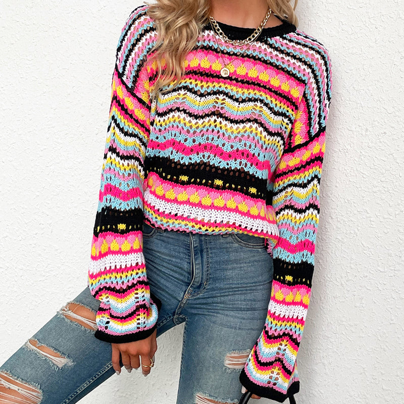 Bunt Gestreifter Strickpullover