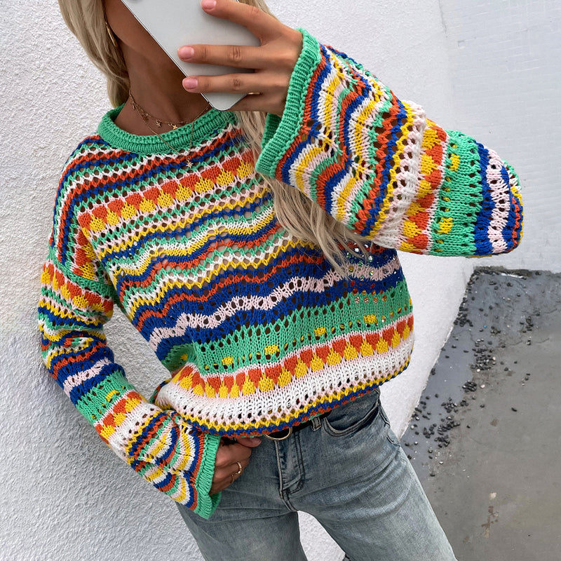 Bunt Gestreifter Strickpullover