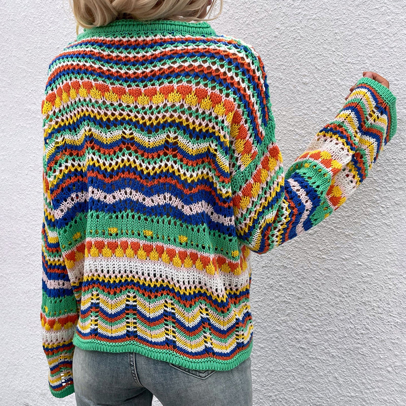 Bunt Gestreifter Strickpullover