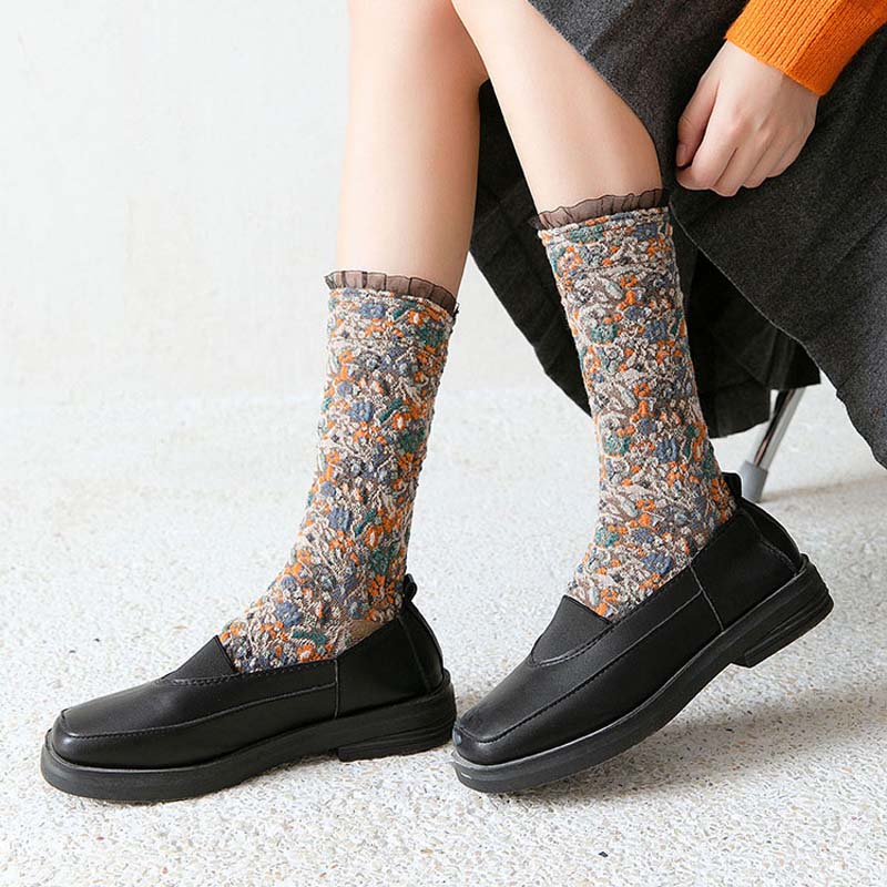 Vintage Blumen-Jacquard-Socken