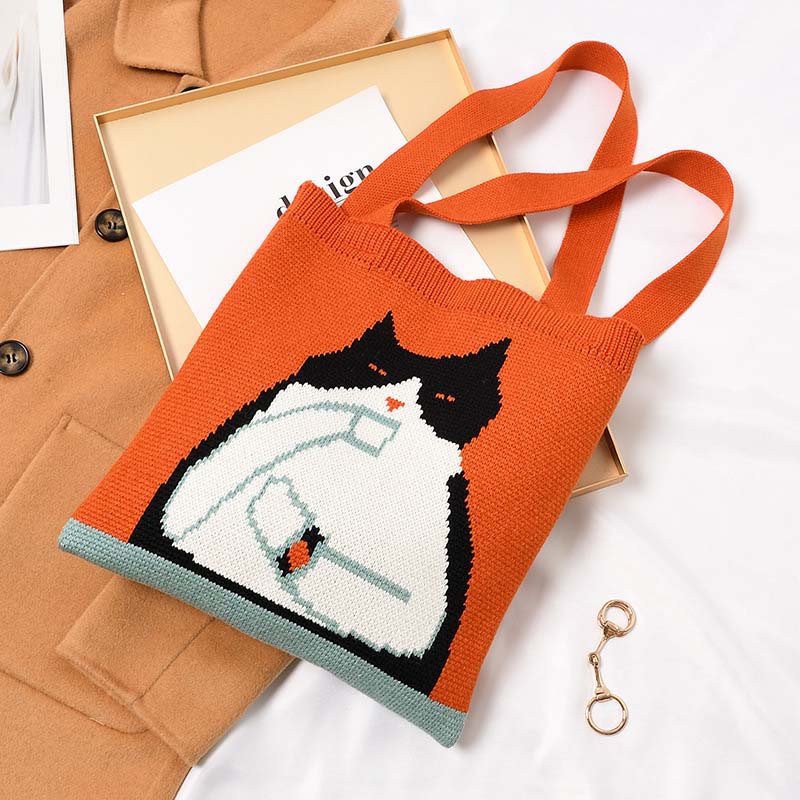 Gestrickte Tasche Mit Cartoon-Katze