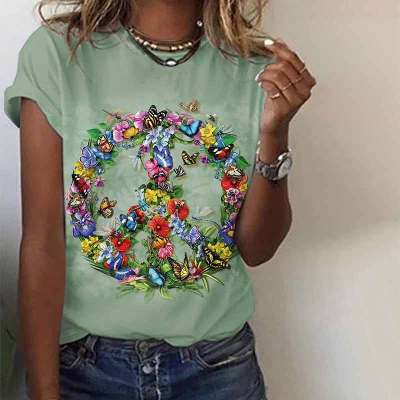 T-Shirt Mit Schmetterling Und Blumenmuster
