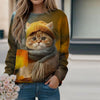 Lässiges Sweatshirt Mit Katzenmuster