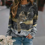 Vintage-Sweatshirt Mit Katzen-Print