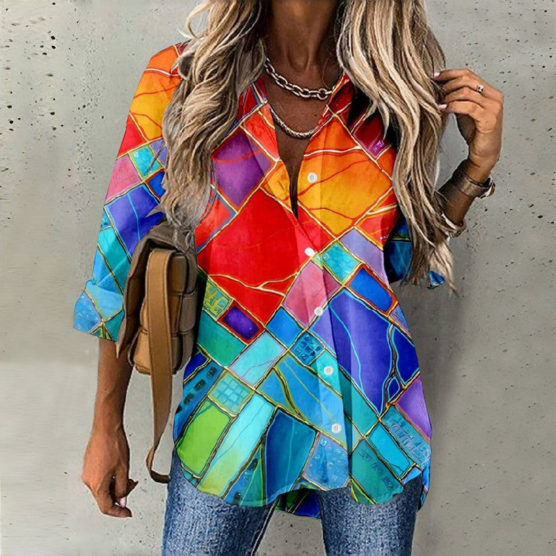 Bunte Bluse Mit Geometrischem Druck