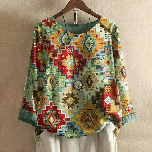 Vintage Bluse Mit Geometrischem Druck