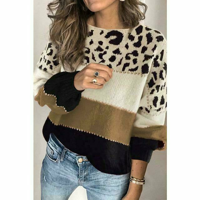 Patchwork-Pullover Mit Leoparden-Print